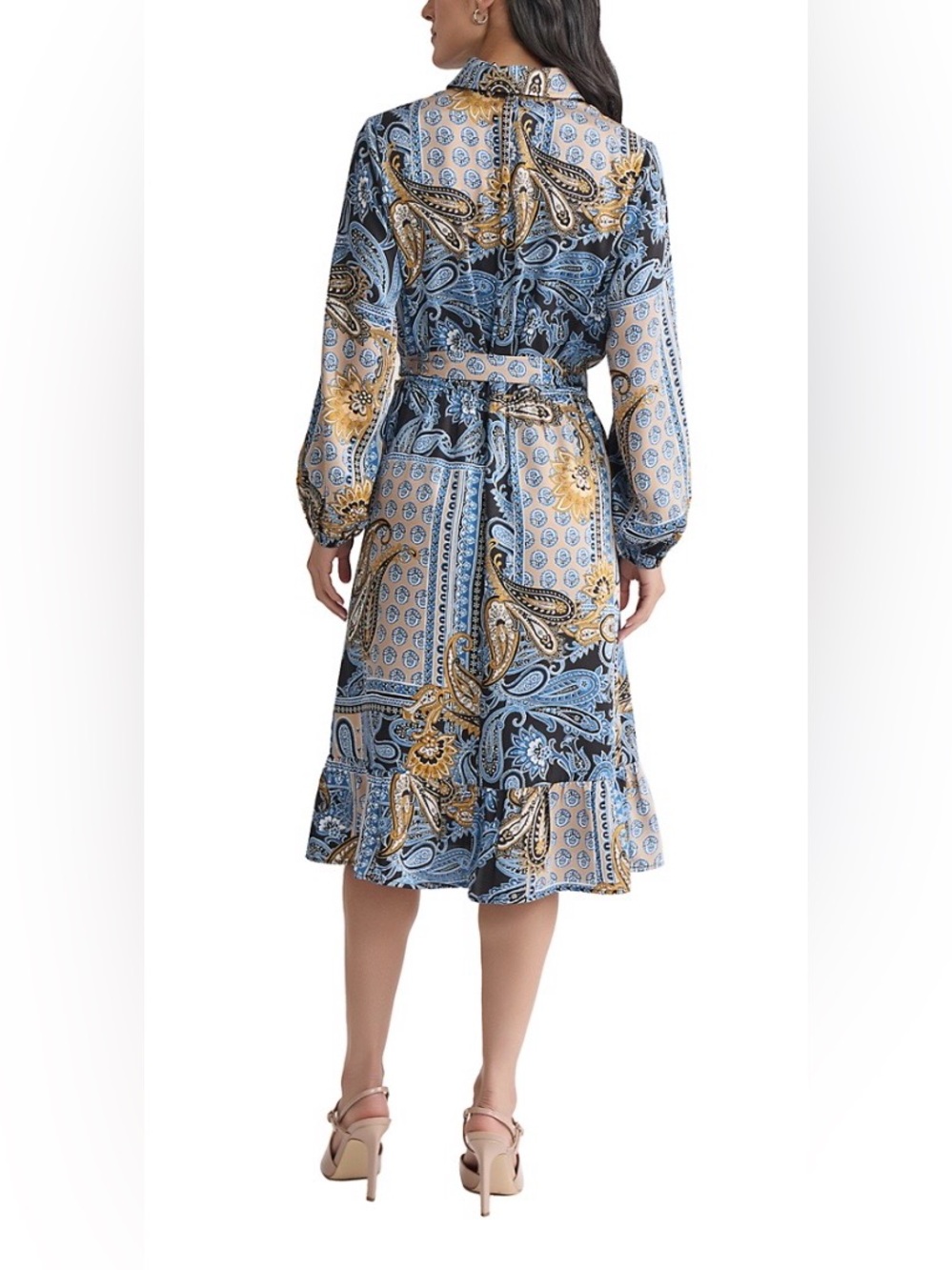 JONES NEW YORK Women’s Long Sleeve Printed Chiffon A-Line Dress. Blue Lagoon. ♥️ - Picture 3 of 6